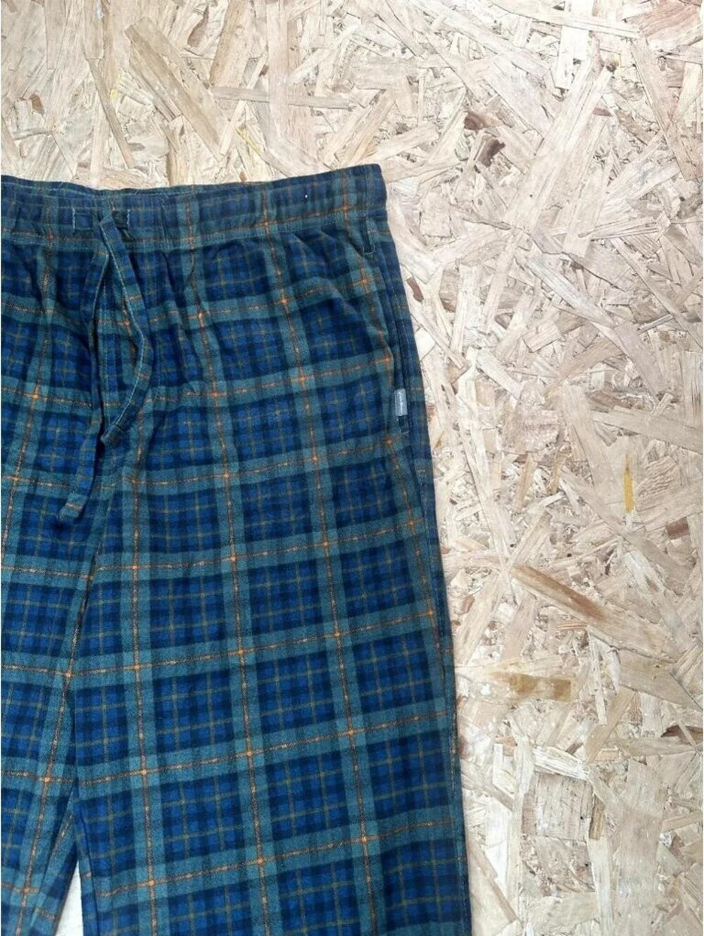Eddie Bauer Flannel Pajama Pants Mens Large Green Blue Plaid Sleep Lounge Pants